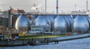 Desalination plant in hamburg harbor metallic eggs